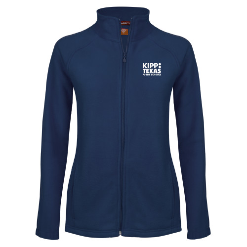 Womens Navy Fleece Full Zip Jacket-KIPP Texas Stacked Logo