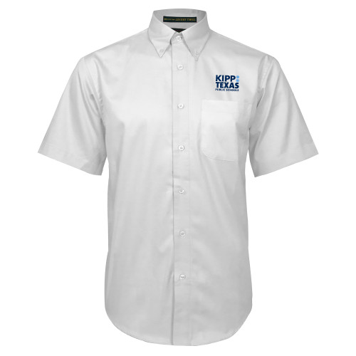 White Twill Button Down Short Sleeve-KIPP Texas Stacked Logo