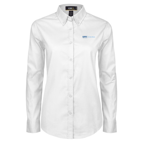 Womens White Twill Button Down Long Sleeve-Online Store