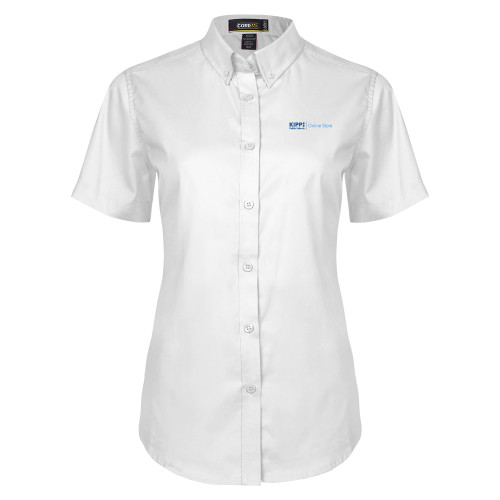 Womens White Twill Button Up Short Sleeve-Online Store