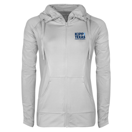 Womens White Sport Wick Stretch Full Zip Jacket-KIPP Texas Stacked Logo