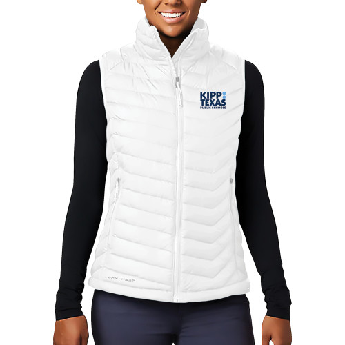 Columbia Womens White Powder Lite Vest-KIPP Texas Stacked Logo