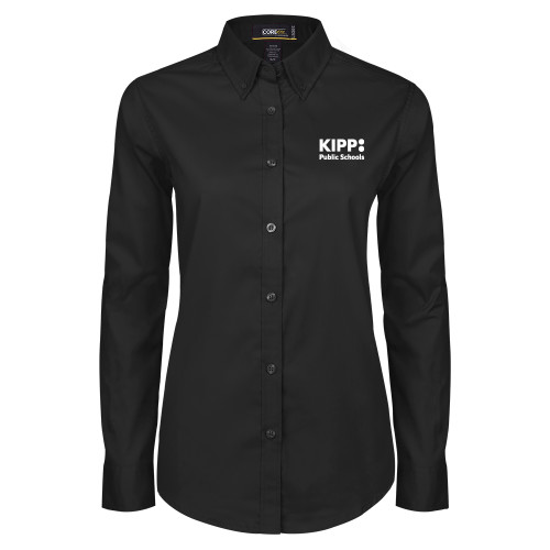 Womens Black Twill Button Down Long Sleeve -KIPP Public Schools