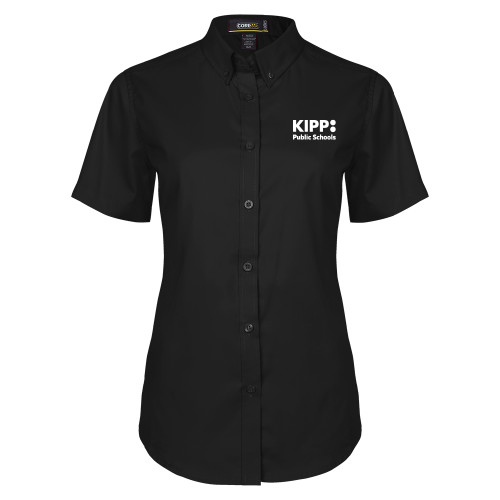 Womens Black Twill Button Up Short Sleeve-KIPP Public Schools