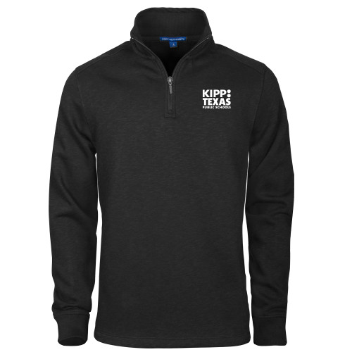 Black Slub Fleece 1/4 Zip Pullover-KIPP Texas Stacked Logo
