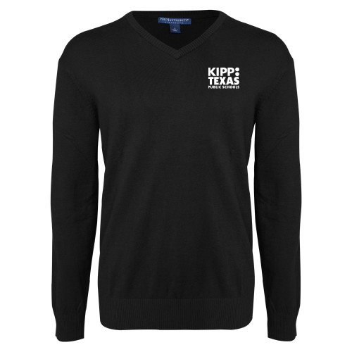 Black VNeck Sweater-KIPP Texas Stacked Logo