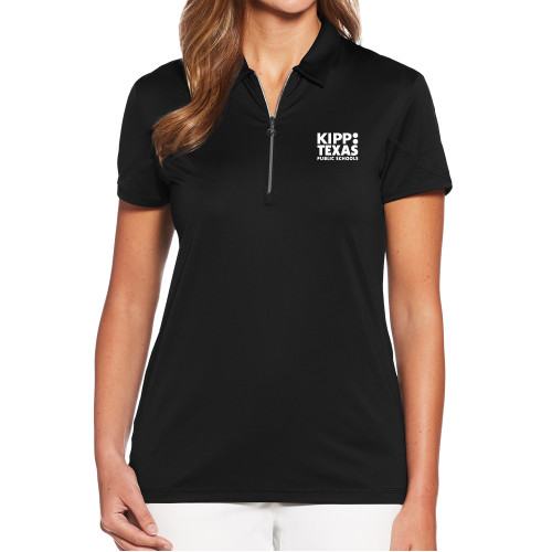 Callaway Womens Black Tulip Sleeve Zip Polo-KIPP Texas Stacked Logo