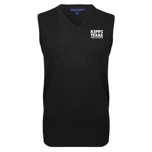 Black VNeck Sweater Vest-KIPP Texas Stacked Logo