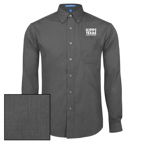 Dark Charcoal Poplin Crosshatch Long Sleeve Button Down-KIPP Texas Stacked Logo