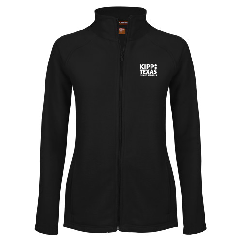 Womens Black Fleece Full Zip Jacket-KIPP Texas Stacked Logo