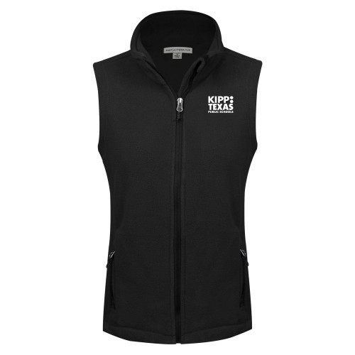 Womens Black Fleece Full Zip Vest-KIPP Texas Stacked Logo