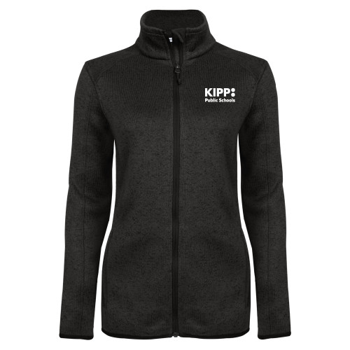Womens Black Heather Fleece Jacket-KIPP Public Schools