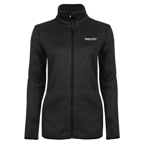 Womens Black Heather Fleece Jacket-Tagline