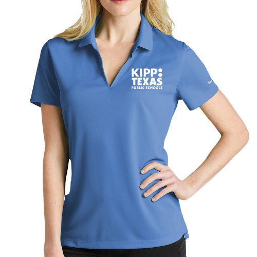 Nike Womens Light Blue Dri Fit Micro Pique Polo-KIPP Texas Stacked Logo