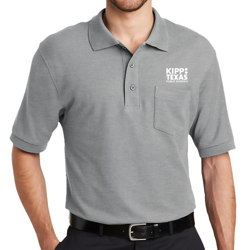 Grey Silk Touch Polo w/ Pocket-KIPP Texas Stacked Logo