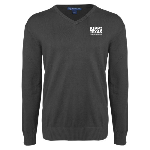 Charcoal Heather VNeck Sweater-KIPP Texas Stacked Logo