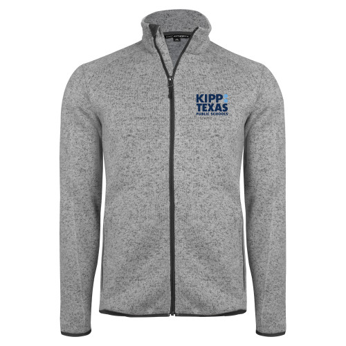 Grey Heather Sweater Fleece Jacket-KIPP Texas Stacked Logo