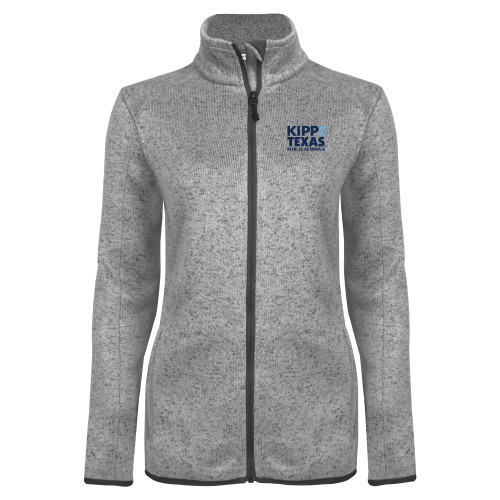 Womens Grey Heather Fleece Jacket-KIPP Texas Stacked Logo