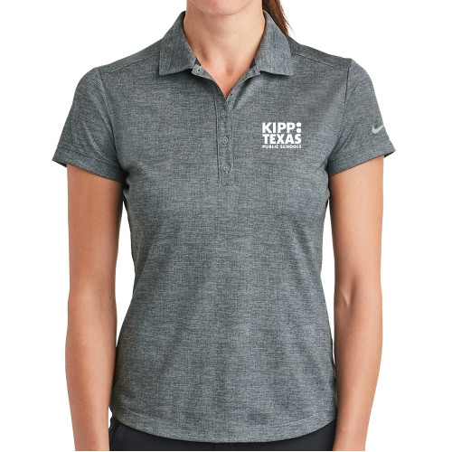 Nike Womens Charcoal Dri Fit Crosshatch Polo-KIPP Texas Stacked Logo