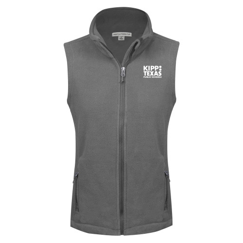 Womens Charcoal Fleece Full Zip Vest-KIPP Texas Stacked Logo