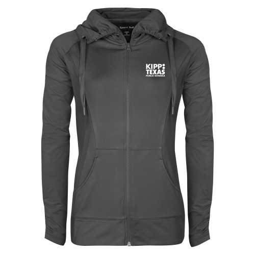 Womens Charcoal Sport Wick Stretch Full Zip Jacket-KIPP Texas Stacked Logo