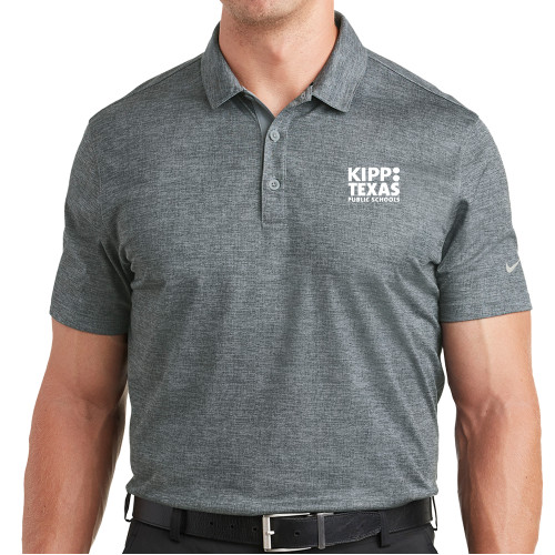 Nike Charcoal Dri Fit Crosshatch Polo-KIPP Texas Stacked Logo