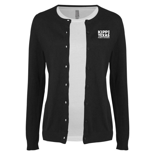 Womens Black Cardigan Sweater-KIPP Texas Stacked Logo