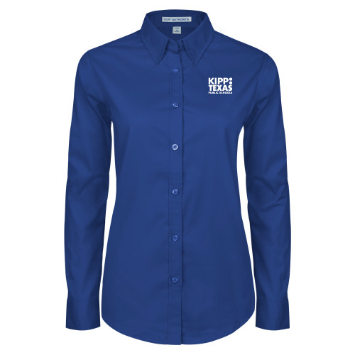 Womens Royal Twill Button Down Long Sleeve -KIPP Texas Stacked Logo