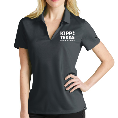 Nike Womens Charcoal Dri Fit Micro Pique Polo-KIPP Texas Stacked Logo