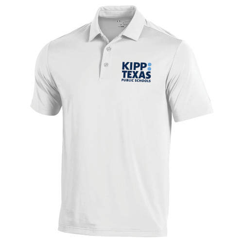Under Armour White T2 Performance Polo-KIPP Texas Stacked Logo