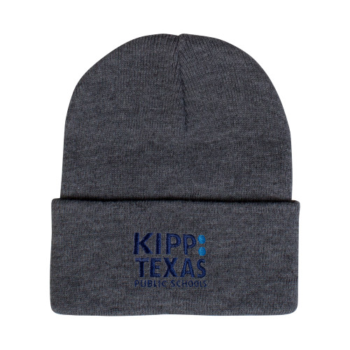 Grey Knit Beanie w/Cuff-KIPP Texas Stacked Logo