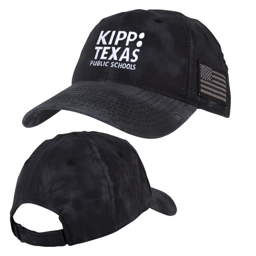 Kryptek Typhon Black Adjustable U.S. Flag Hat-KIPP Texas Stacked Logo