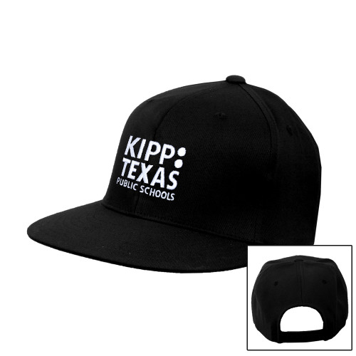 Black Flat Bill Snapback Hat-KIPP Texas Stacked Logo