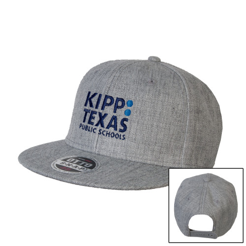 Heather Grey Wool Blend Flat Bill Snapback Hat-KIPP Texas Stacked Logo