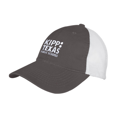 Charcoal/White Mesh Back Unstructured Low Profile Hat-KIPP Texas Stacked Logo