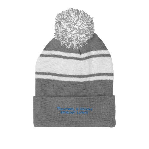 Grey/White Two Tone Knit Pom Beanie w/Cuff-Tagline