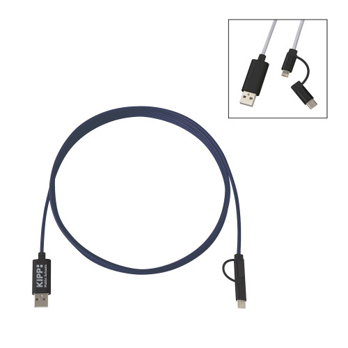 3 in 1 10 ft. Braided Navy Charging Cable-KIPP Public Schools Engraved