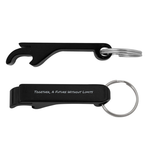 Aluminum Black Bottle Opener-Tagline Flat Engraved