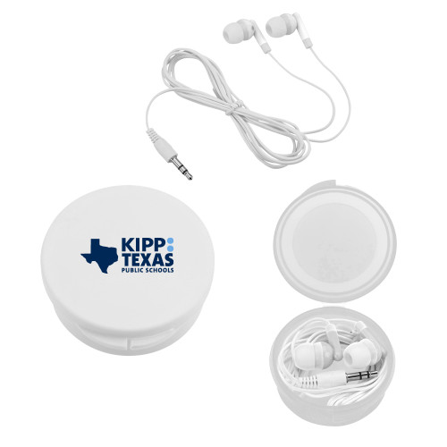 Ear Buds in White Case-KIPP Texas Stacked Logo