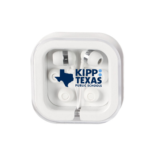 Ear Buds in Clear Square Case-KIPP Texas Stacked Logo