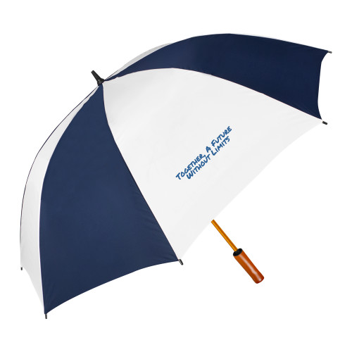 64 Inch Navy/White Umbrella-Tagline