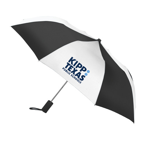 42 Inch Slim Stick Black/White Umbrella-KIPP Texas Stacked Logo