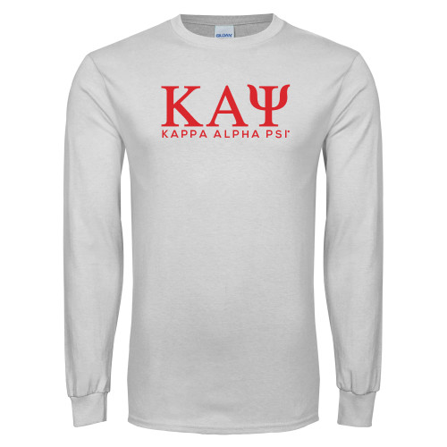White Long Sleeve T Shirt-Greek Letters Kappa Alpha PSI