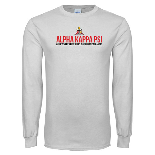 White Long Sleeve T Shirt-Crest Alpha Kappa PSI Stacked