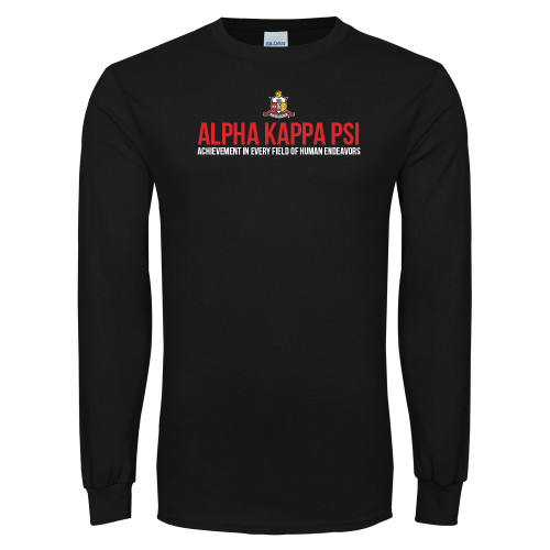Black Long Sleeve T Shirt-Crest Alpha Kappa PSI Stacked