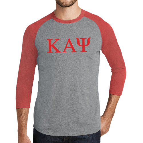 Grey/Red Heather Triblend Baseball Raglan Tee-Greek Letters