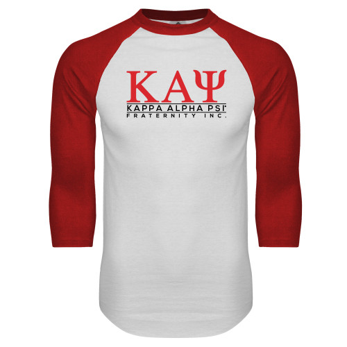 White/Red Raglan Baseball T Shirt-Kappa Alpha PSI Fraternity Inc Stacked