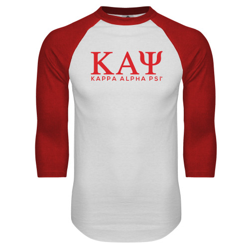 White/Red Raglan Baseball T Shirt-Greek Letters Kappa Alpha PSI
