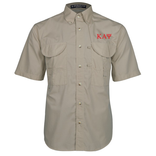 Khaki Fishing Shirt Performance Short Sleeve-Greek Letters