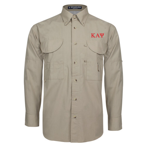 Khaki Fishing Shirt Performance Long Sleeve-Greek Letters